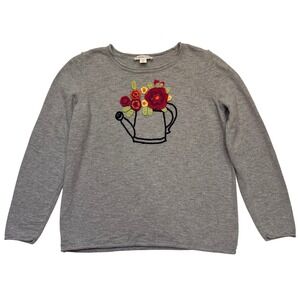 Coldwater Creek Gray Cottagecore Floral Appliqué 100% Cotton Sweater‎ Size M